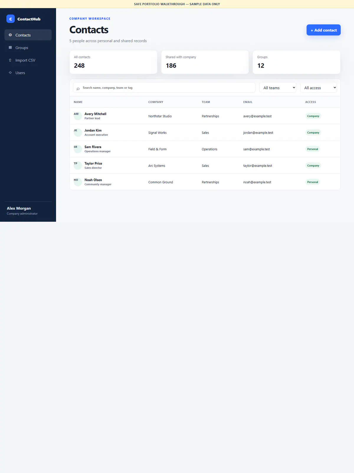 Full-page preview of ContactHub