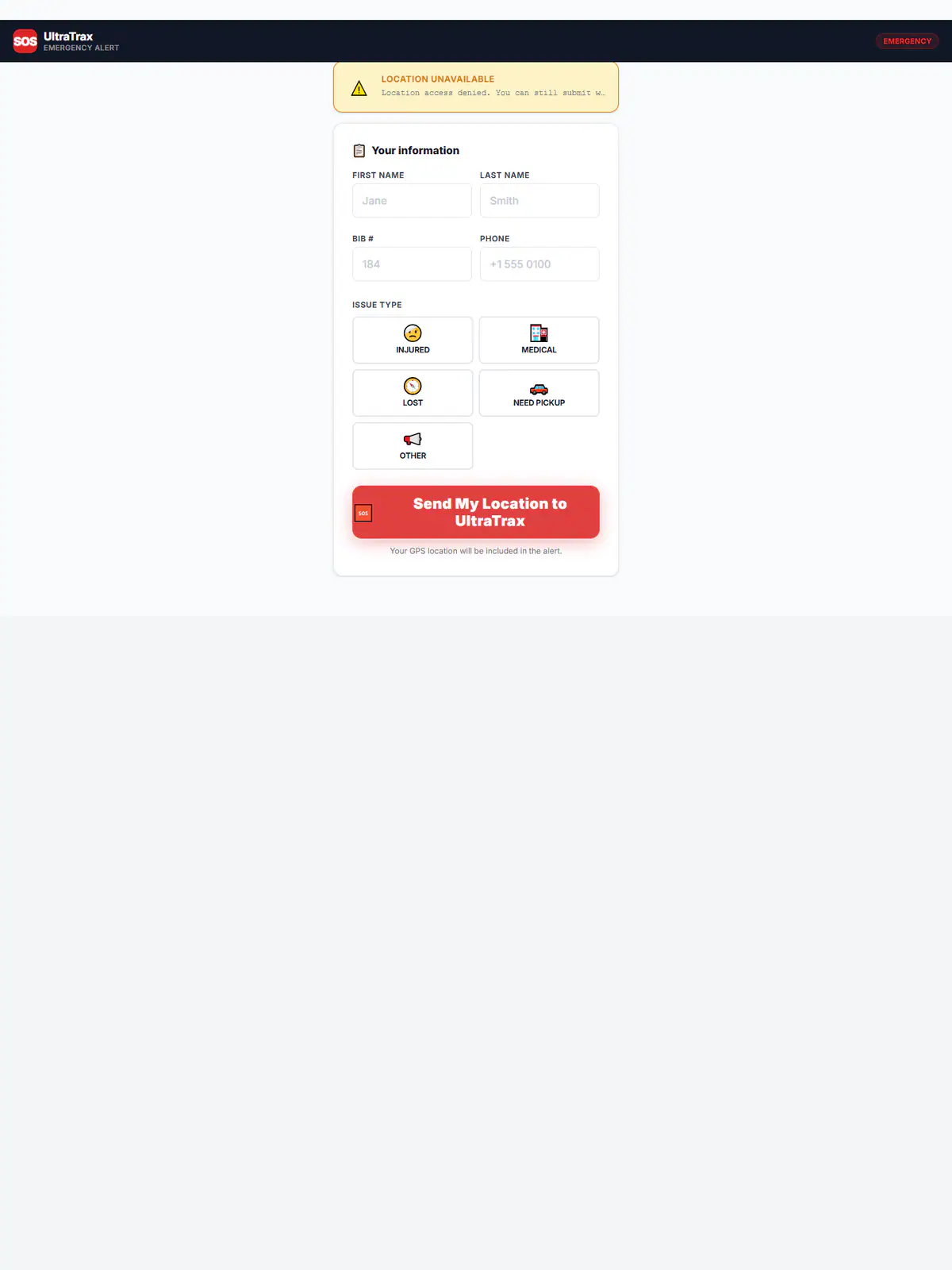 Full-page preview of UltraTrax SOS