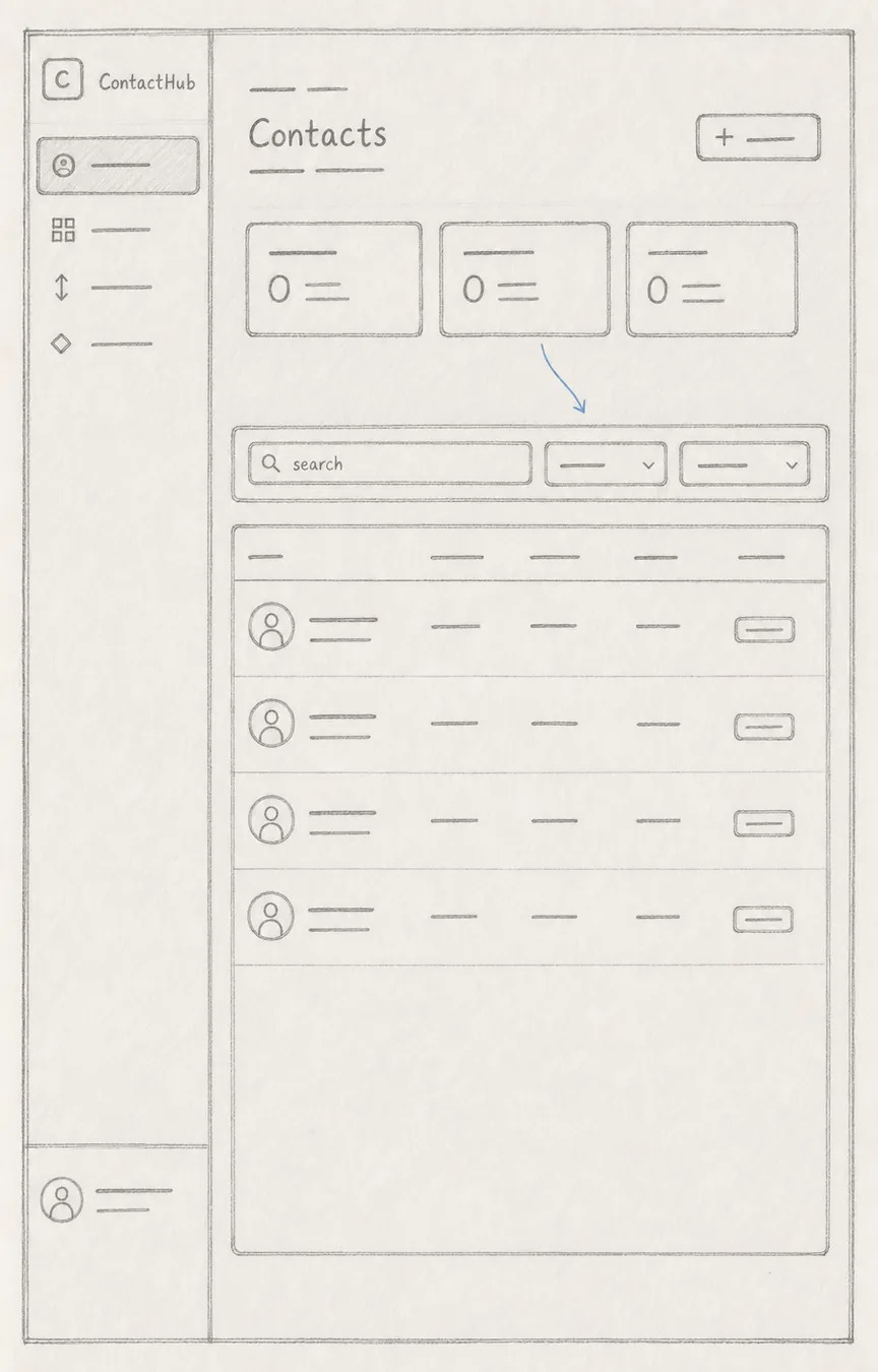 Hand-drawn interface blueprint: Directory overview