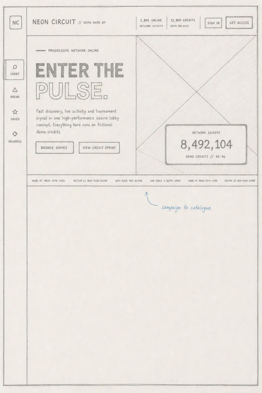 Hand-drawn interface blueprint: Enter