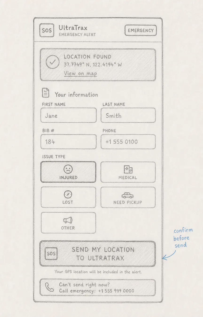 Hand-drawn interface blueprint: Locate